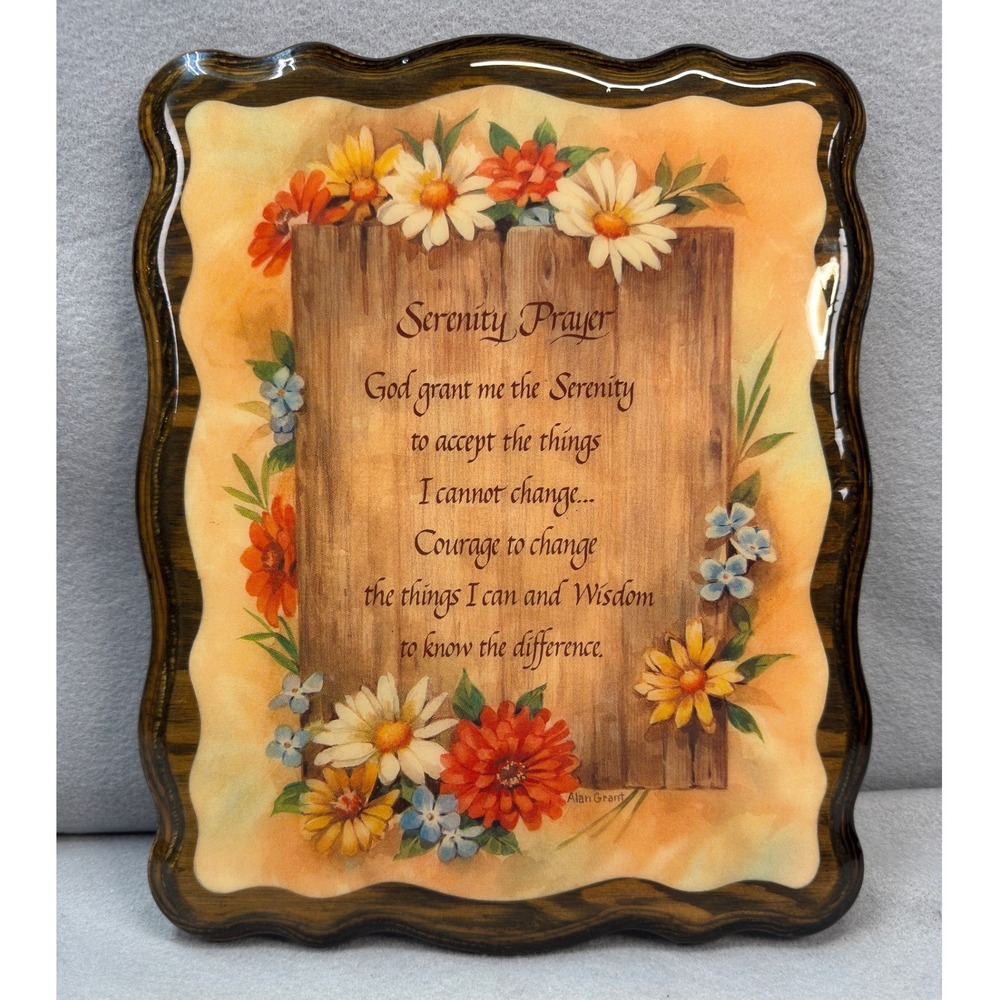Vintage 1970s Alan Grant Serenity Prayer Floral Resin Wall Plaque 11"